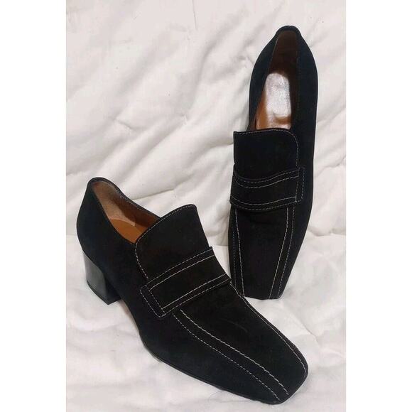 Aquatalia Carmeline Black Suede Loafer Size 8.5 Healed Black Loafer Slip On - Picture 1 of 10